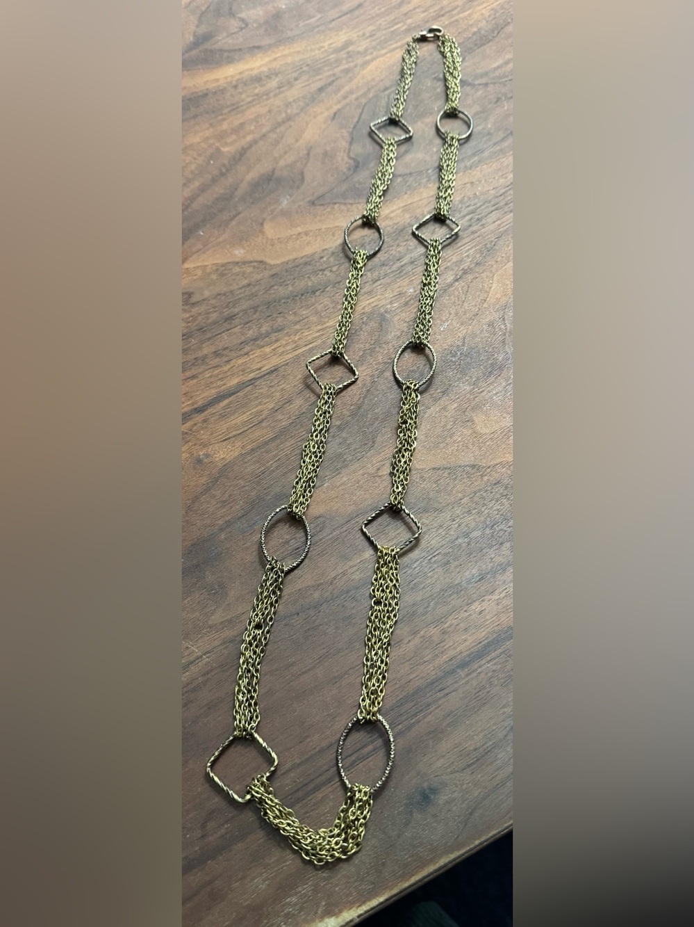 Vintage Goldtoned Multi-Strand Chain Necklace w/Geometric Shape Spacers *READ*